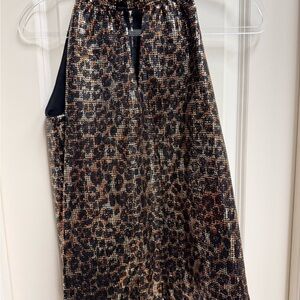 DREW Animal Print Sleeveless Sequin Top